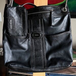 Tyler Rodan Black Leather Messenger Bag with matching wallet